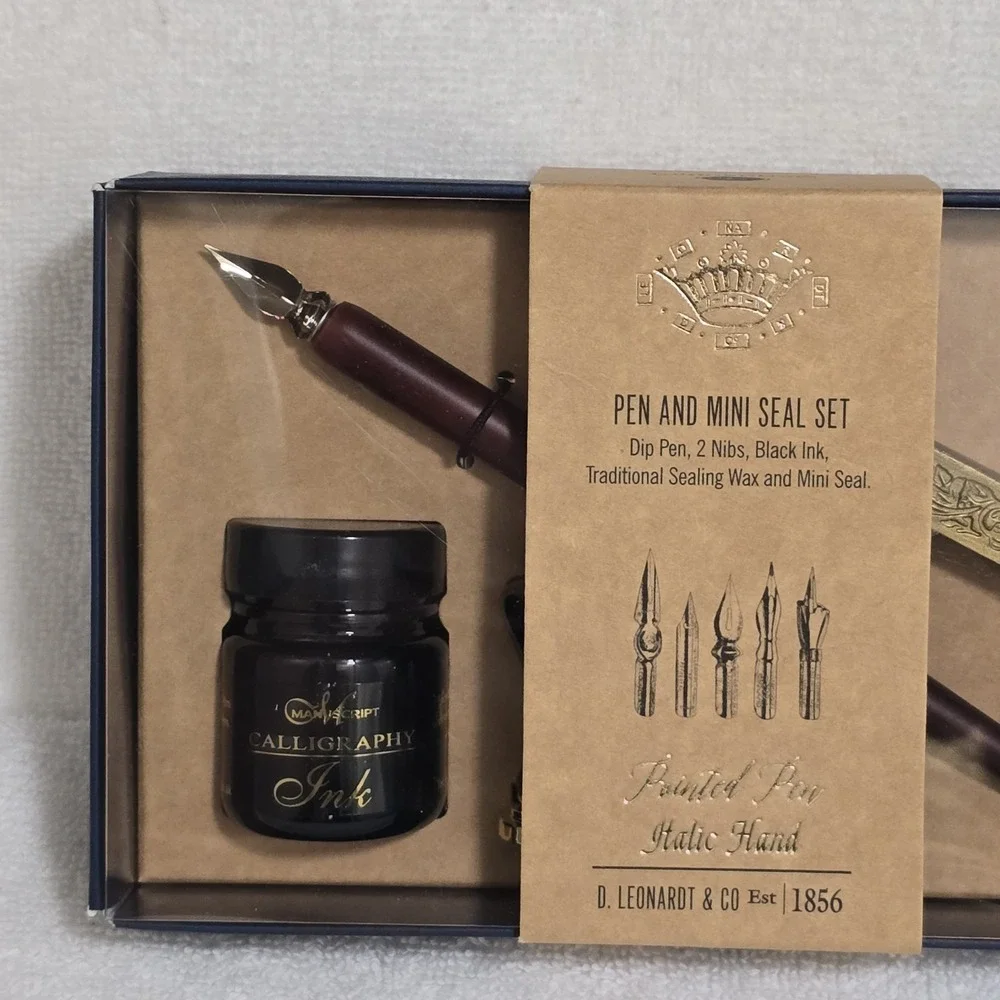 Manuscript Art of Writing Pen‎ & Mini Seal Set Calligraphy Dip Pen 2 Nibs Black